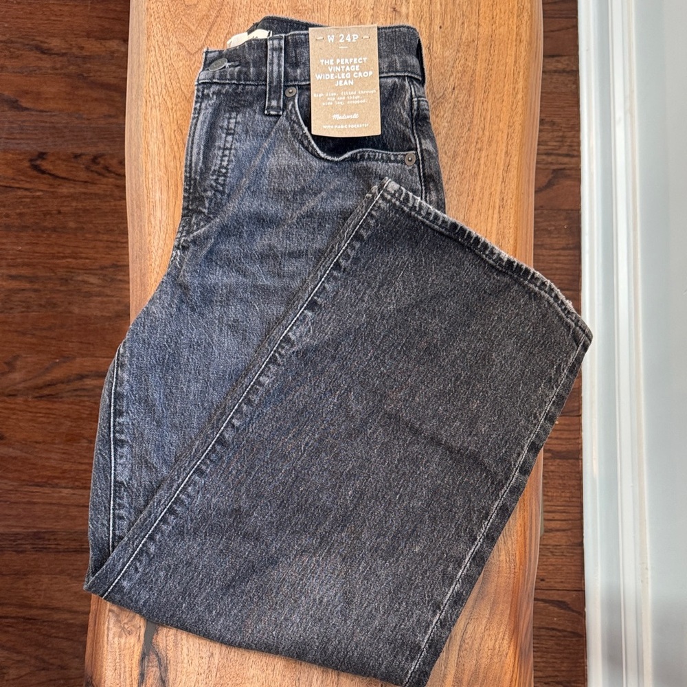 Madewell black Charcoal Wide Leg crop Jeans